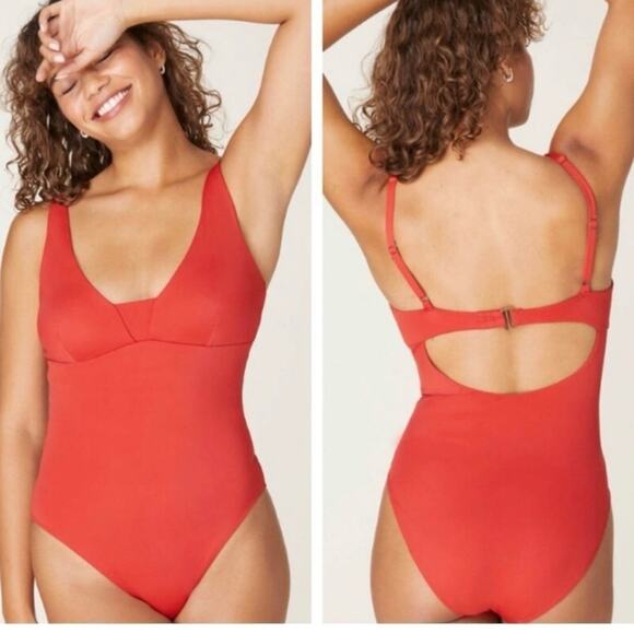 Andie Swim The Tahiti One Piece In Chili Pepper Open Back Deep V Size XS NEW - Picture 1 of 14